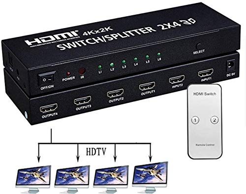 BOXNUBE HDMI 2x4 Matrix + Audio Extractor HDMI Switch Splitter Converter Switcher with Remote Control 2 in 4 Out 3D 1080p BOXNUBE HDMI 2x4 Matrix + Audio Extractor HDMI Switch Splitter Converter Switcher with Remote Control 2 in 4 Out 3D 1080p